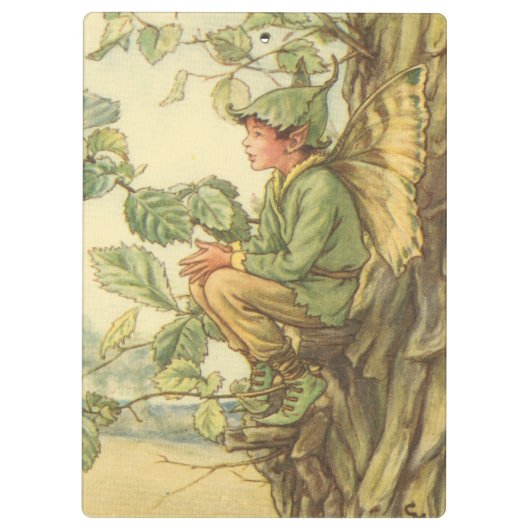 Geflügel-Elm-Fee in einem Baum Klemmbrett (Rückseite)