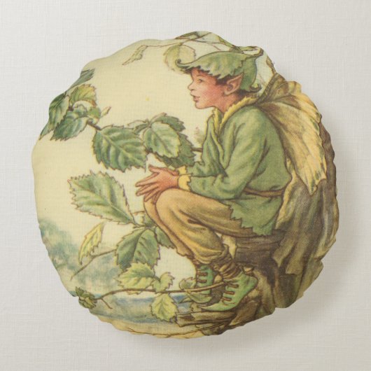 Geflügel-Elm-Fee in einem Baum Rundes Kissen (Rückseite)