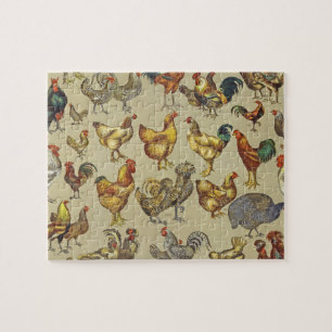 Geflügel Hahn Huhn Land vintage Kunst Puzzle