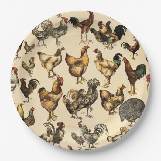 Geflügelfarm-Liste und Hen Art Pappteller (Vorderseite)
