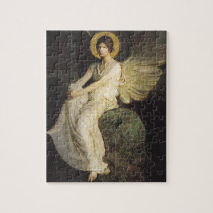Geflügelte Figur, die auf einem Felsen sitzt von A Puzzle