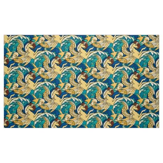 Geflügelte Hippocampus-Seepferdchen im Ozeanmuster Stoff (Fat Quarter (45,7 x 55,9 cm))