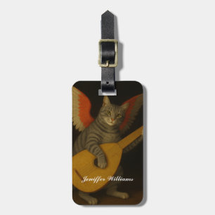 Geflügelte Musikerkatze, die Lute spielt, Kunst Gepäckanhänger