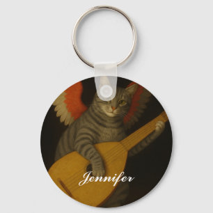 Geflügelte Musikkater spielen Laute Kunst Schlüsselanhänger