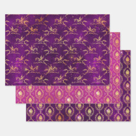 Geflügelter Pegasus & Ornamentales Blumenmuster Geschenkpapier Set