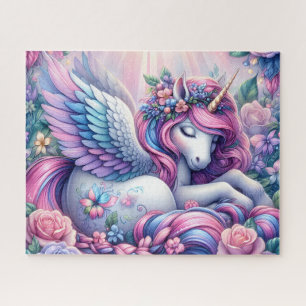 Geflügeltes Einhorn mit Blumen Puzzle