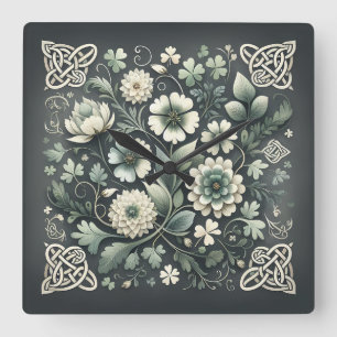 Geflüstertes Kleeblatt-Knotenwerk-Garten Quadratische Wanduhr