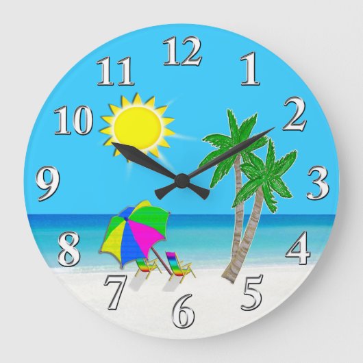 Gefrechtes türkisfarbenes Thema "Wall Clocks Beach Große Wanduhr (Vorderseite)