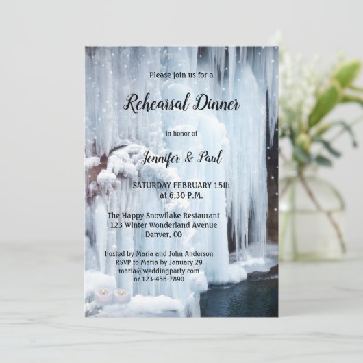 Gefrierfach Wasserfall Eiskristalle Probe Abendess Einladung (Stehend Vorderseite)