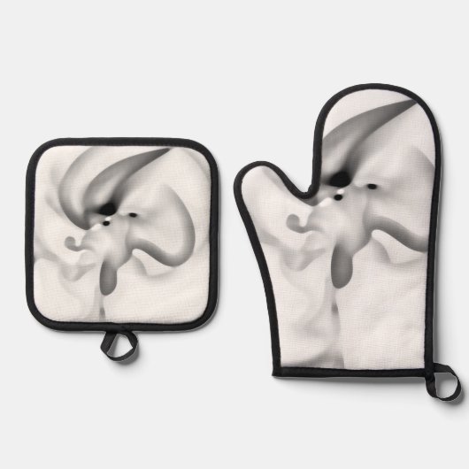 gefroren: Abstrakt, grau, weiß und schwarz Ofenhandschuh & Topflappen-Set (Vorderseite)