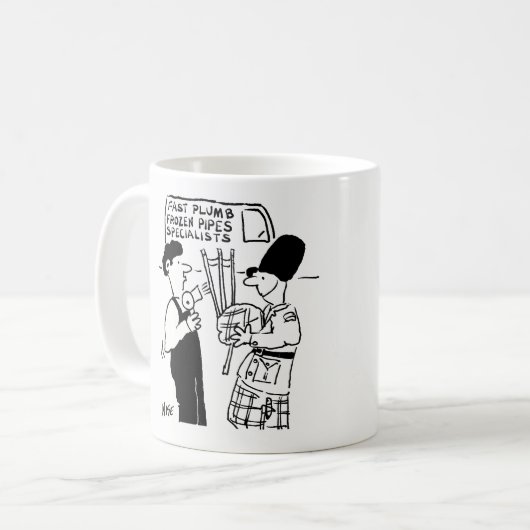 Gefrorene Rohre - Klempner unterstützt Mann mit Ba Kaffeetasse (Vorderseite Links)