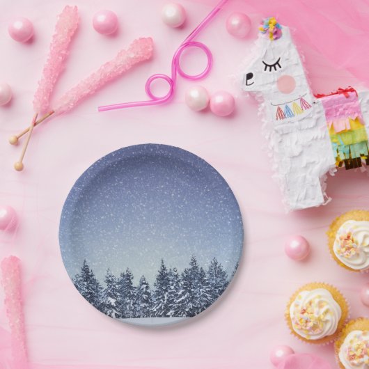 Gefrorene Schnee-Winter-Waldszene Pappteller (Party)