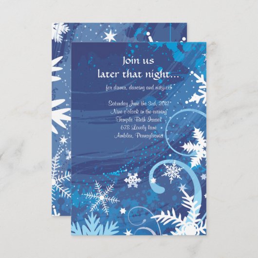 GEFRORENE SCHNEEFLOCKEN Bar-Schläger Mitzvah Einladung (Vorne/Hinten)