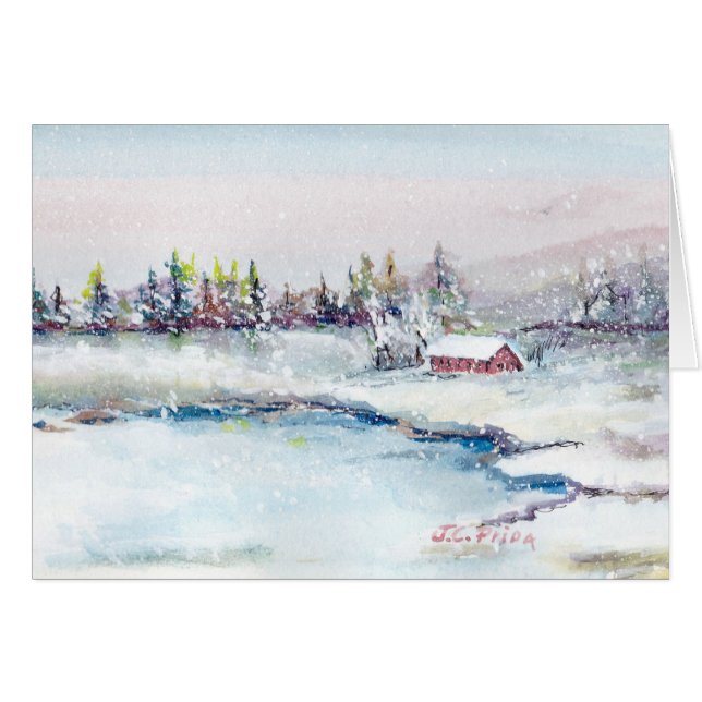 Gefrorene See-Kabinen-Aquarell-Malerei (Vorderseite (Horizontal))