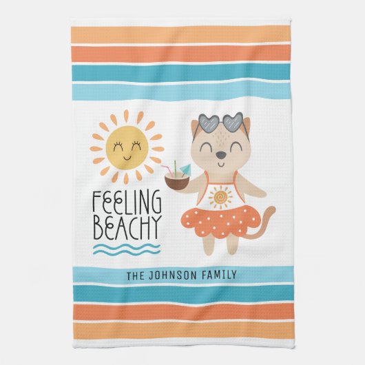 Gefühl Beachy Sun Waves Tropische Streifen Geschirrtuch (Vertikal)