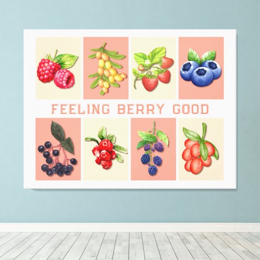 GEFÜHL BERRY GUTE, individuell anpassbare Erdbeere Leinwanddruck (Insitu (Holzboden))