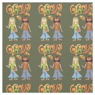Gefühl Groovy Illustriert Seventies Cartoon Stoff