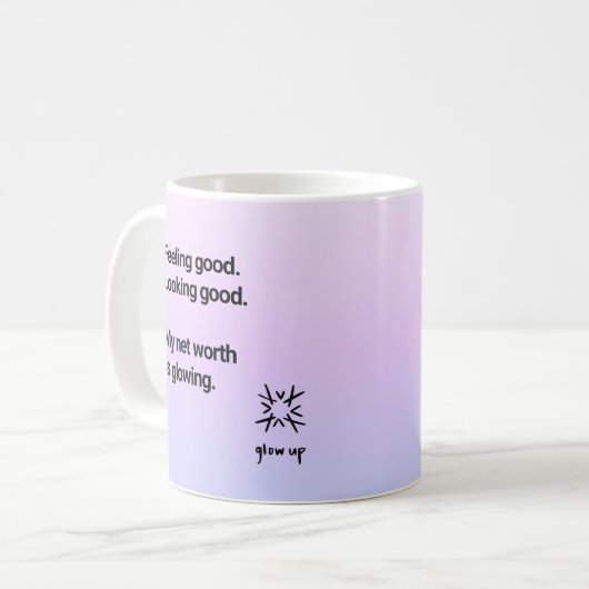 GEFÜHL GUT AUSSIEHT GUT MEIN NETTO WERT IST GLÜCKL KAFFEETASSE (Vorderseite Links)