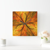 Gefühl Herbst, Modernes Abstraktes Fraktal Blume Quadratische Wanduhr (Zuhause)