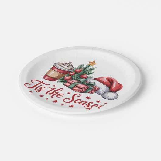 Gefühl Jolly Christmas Tree Hot Cocoa Holiday Pappteller (Schrägansicht)