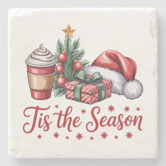 Gefühl Jolly Christmas Tree Hot Cocoa Holiday Steinuntersetzer (Vorderseite)