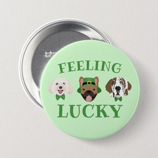Gefühl Lucky St Patricks Day Dog Faces Button (Vorne & Hinten)