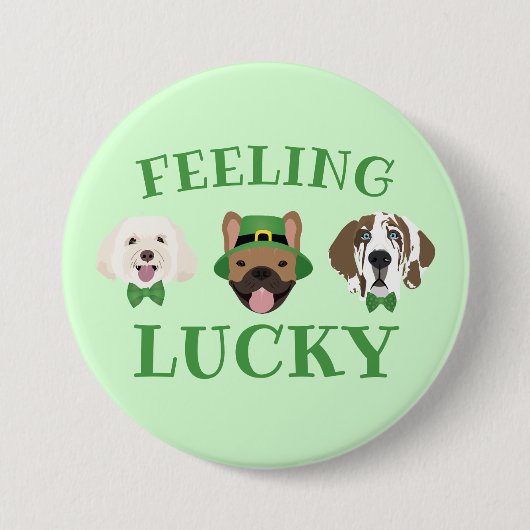Gefühl Lucky St Patricks Day Dog Faces Button (Vorderseite)