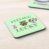 Gefühl Lucky St Patricks Day Dog Faces Getränkeuntersetzer (Linke Seite)