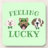 Gefühl Lucky St Patricks Day Dog Faces Getränkeuntersetzer (Vorderseite)
