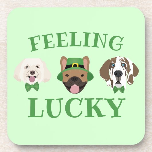 Gefühl Lucky St Patricks Day Dog Faces Getränkeuntersetzer (Vorderseite)