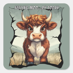 Gefühl Moody heute Highland Cow Quadratischer Aufkleber