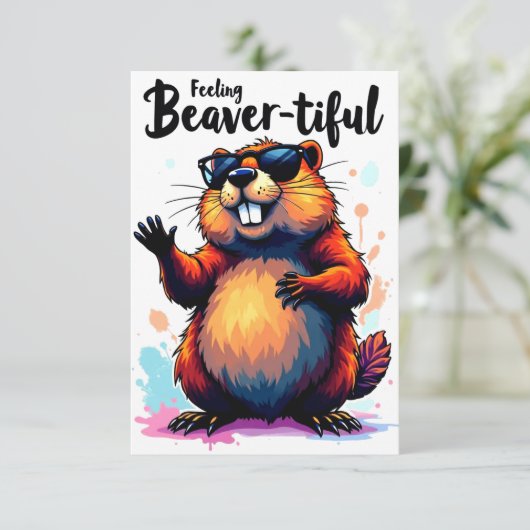 Gefühl Schön - Funny Beaver Grafik Dankeskarte (Stehend Vorderseite)