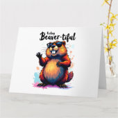 Gefühl Schön - Funny Beaver Grafik Karte (Gelbe Blume)