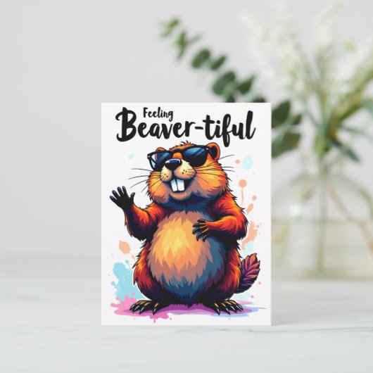 Gefühl Schön - Funny Beaver Grafik Postkarte (Stehend Vorderseite)