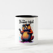Gefühl Schön - Funny Beaver Grafik Zweifarbige Tasse (Mittel)
