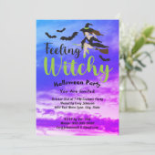 Gefühl Witchy Bats Hexenhut Halloween-Party Einladung (Stehend Vorderseite)