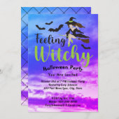 Gefühl Witchy Bats Hexenhut Halloween-Party Einladung (Vorne/Hinten)