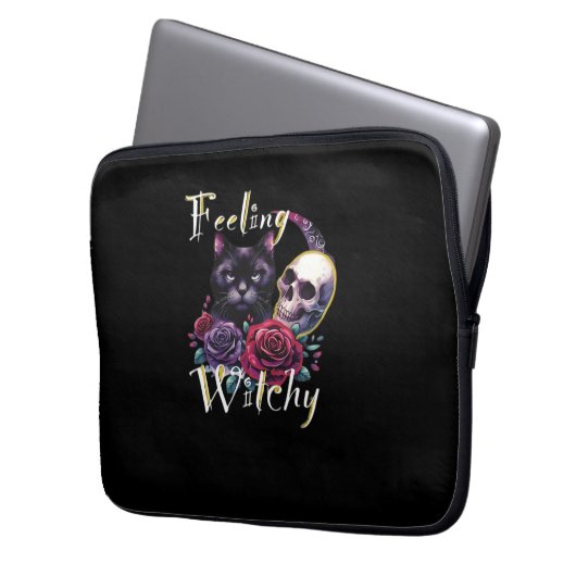 Gefühl Witchy Black Cat Classic T - Shirt Laptopschutzhülle (Vorderseite Links)