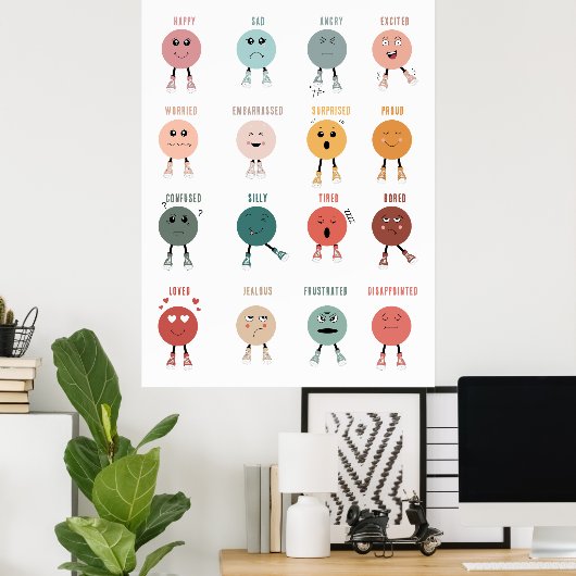 Gefühle Emotionen Faces Chart Klassendekor Poster (Heimbüro)