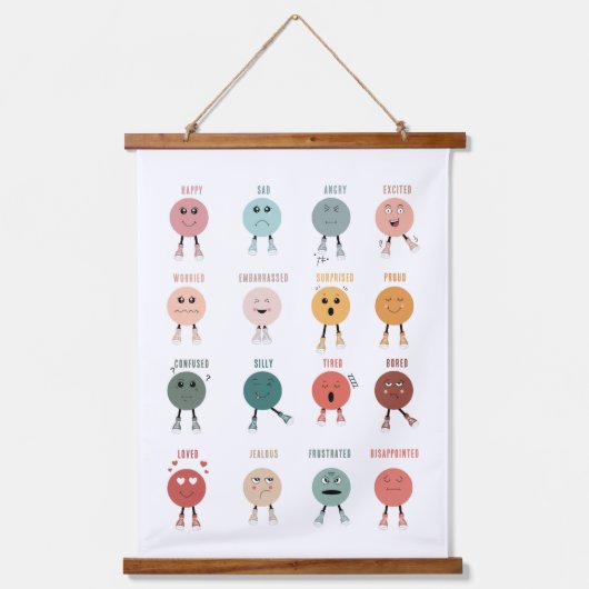 Gefühle Emotionen Faces Chart Klassendekor Wandteppich Mit Holzrahmen (Vorderseite)