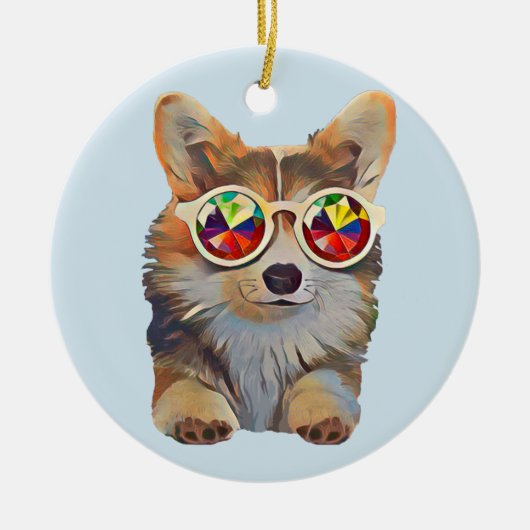 GefühlGroovy Corgi Keramik Ornament (Vorne)
