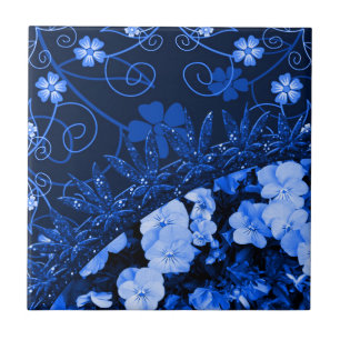 Gefühls-blaues Blumen- u. Glitzer Fliese