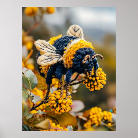 Gefühlte Hummel auf blühenden Blumen Poster (Vorne)