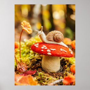 Gefühlte Schnecke kriecht über Fliegenpilz Poster