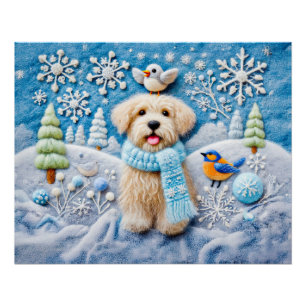 Gefühlter Hund in einer winterlichen Schneelandsch Poster