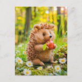 Gefühlter Igel mit Apfel im Gänseblümchenbeet Postkarte (Vorderseite)