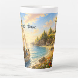 Geführte Home Coastal Leuchtturm Latte Tasse
