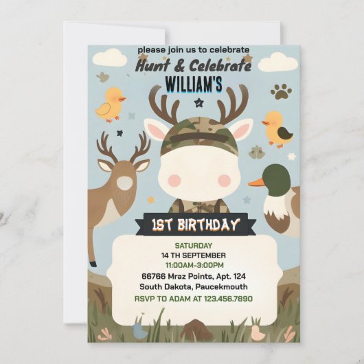 gefüllt Wilde Camouflage Oh Deer Duck Jagd 1. Gebu Einladung (Vorderseite)