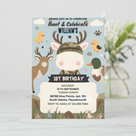 gefüllt Wilde Camouflage Oh Deer Duck Jagd 1. Gebu Einladung (Stehend Vorderseite)