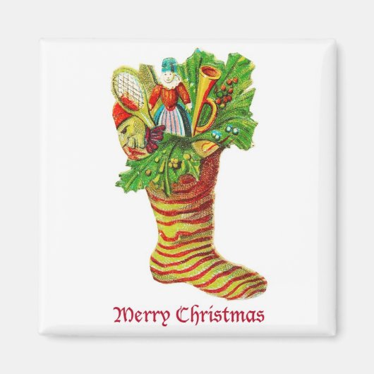 Gefüllter Weihnachtsstrumpf Vintage-Magnet Magnet (Vorne)